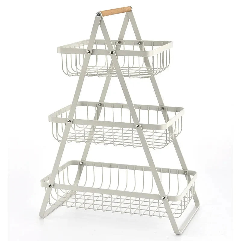 Fruit Basket Stand Carbon Steel Tiered Space-Saving Design