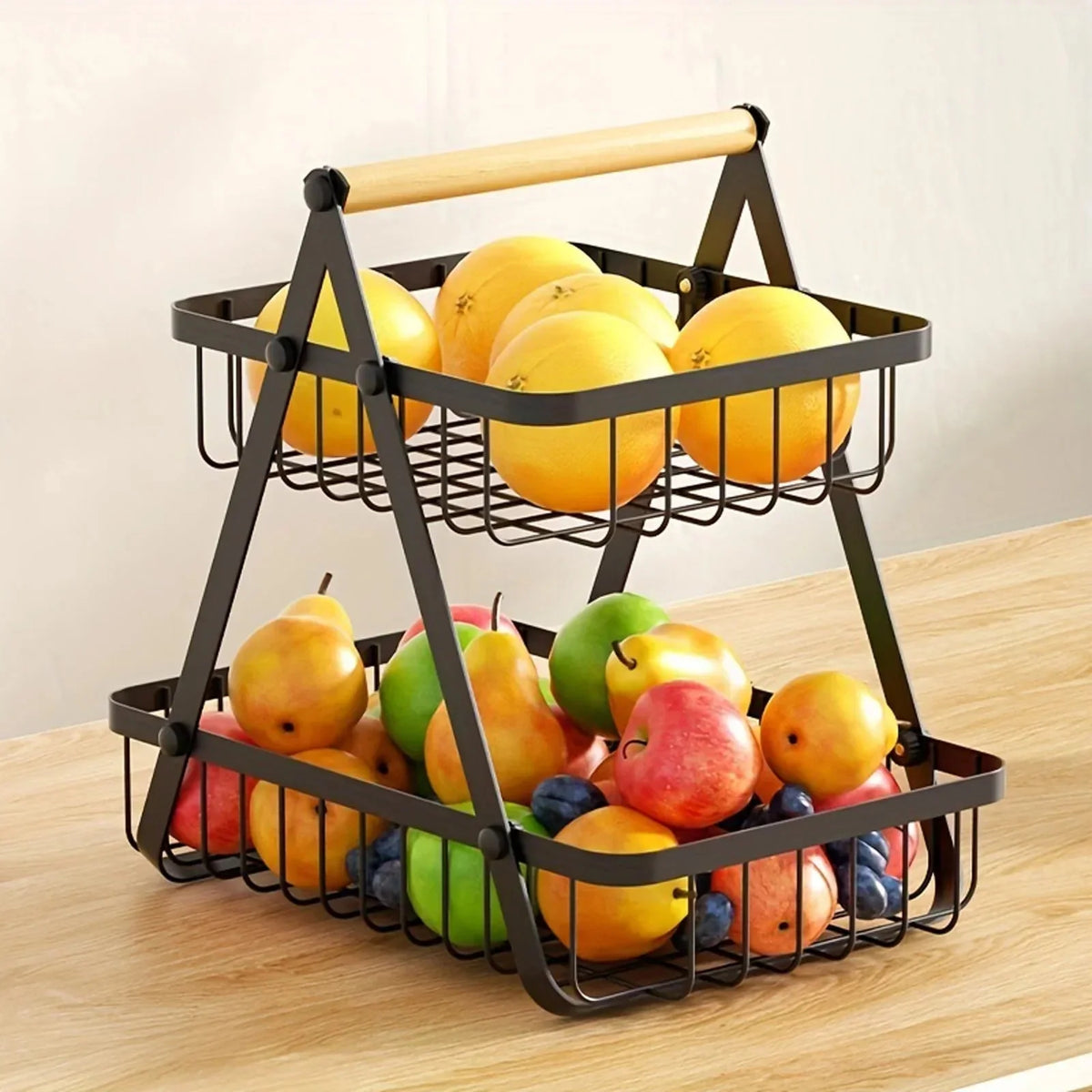 Fruit Basket Stand Carbon Steel Tiered Space-Saving Design