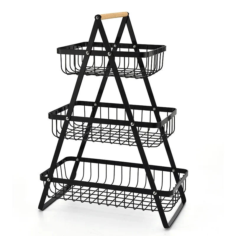 Fruit Basket Stand Carbon Steel Tiered Space-Saving Design