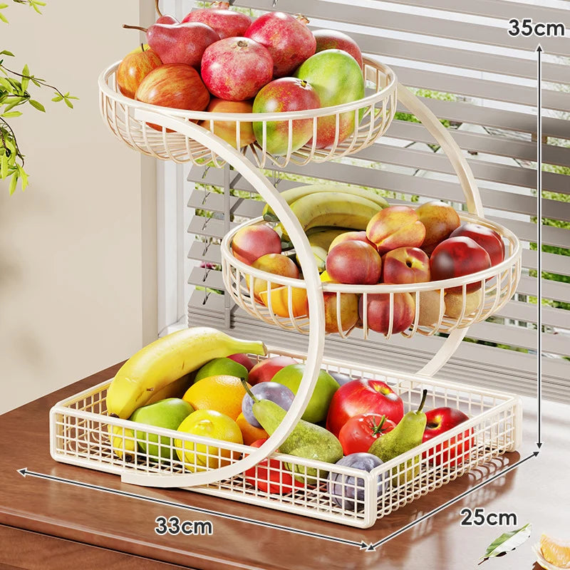 Fruit Basket Three-Tier Gold Mesh Space-Saving Organizer