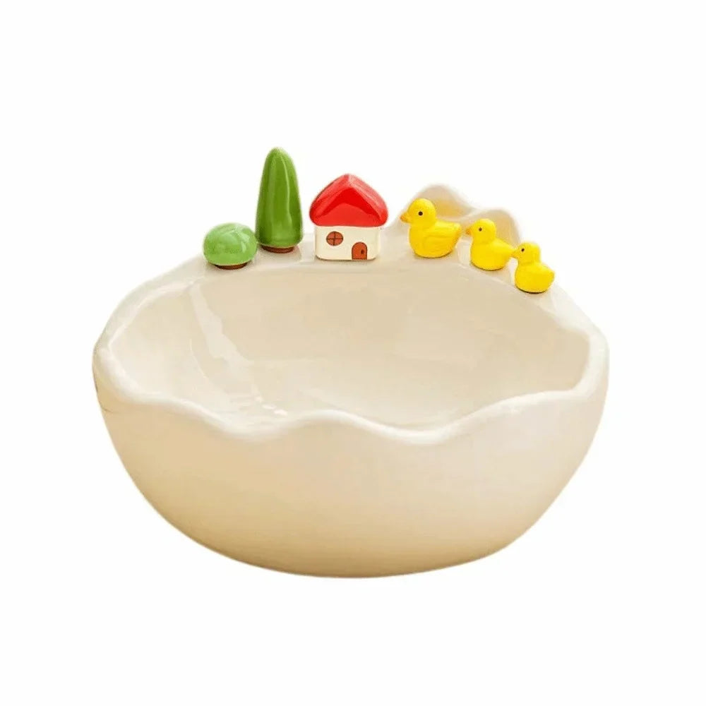 Fruit Bowl Ceramic Duck Design With Stainless Steel Fork