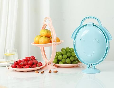 Fruit Bowl Stand Foldable 3-Tier Space-Saving with Carry Handle