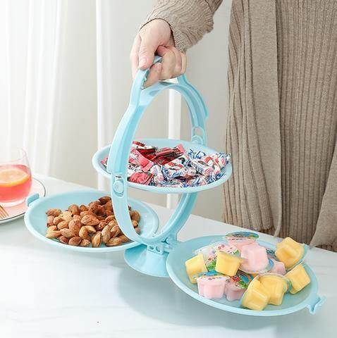 Fruit Bowl Stand Foldable 3-Tier Space-Saving with Carry Handle