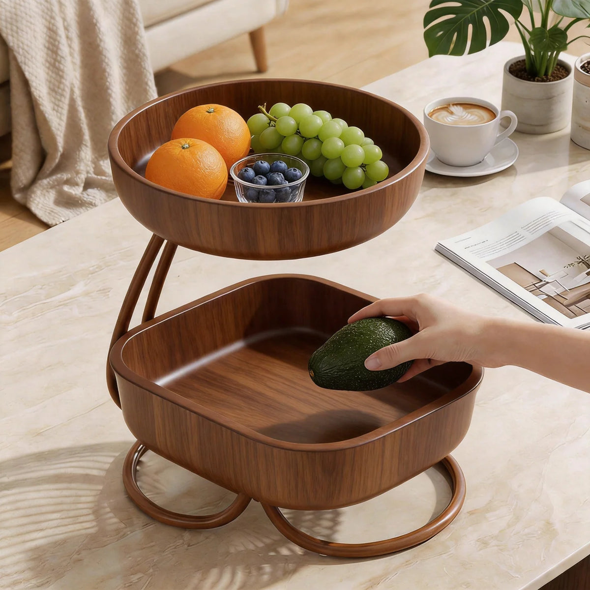 Fruit Bowl Stand Tiered Open-Wire Space-Saving