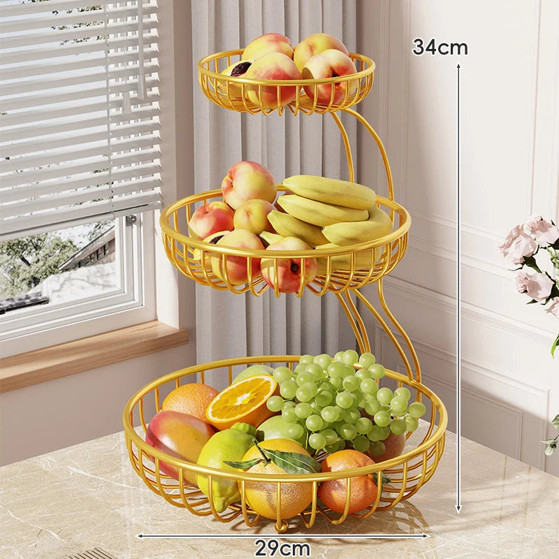 Fruit Bowl Stand Tiered Ventilated Metal Space-Saving