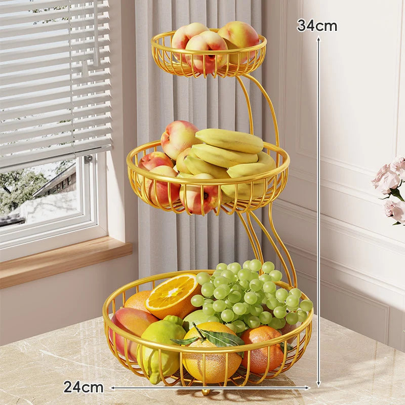 Fruit Bowl Stand Tiered Ventilated Metal Space-Saving