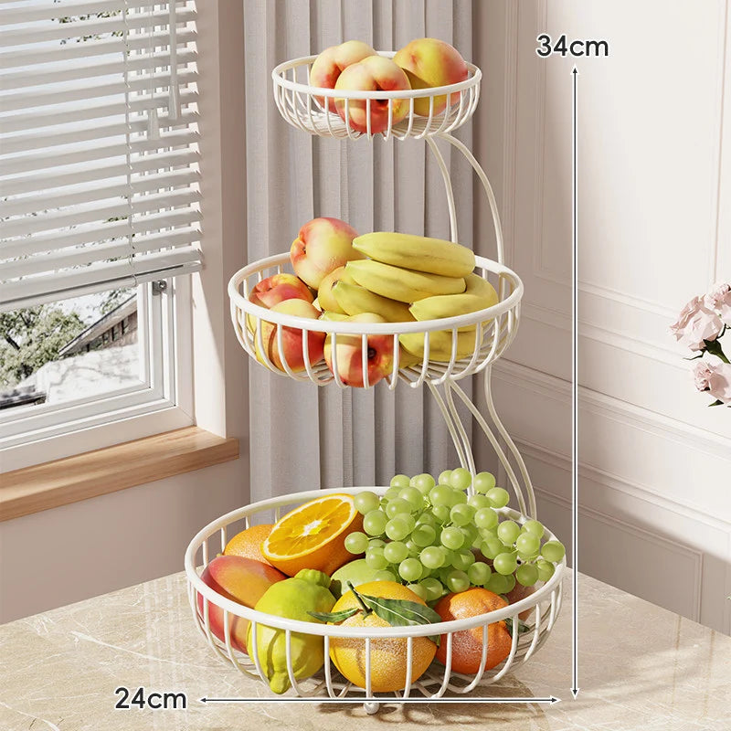 Fruit Bowl Stand Tiered Ventilated Wire Space-Saving