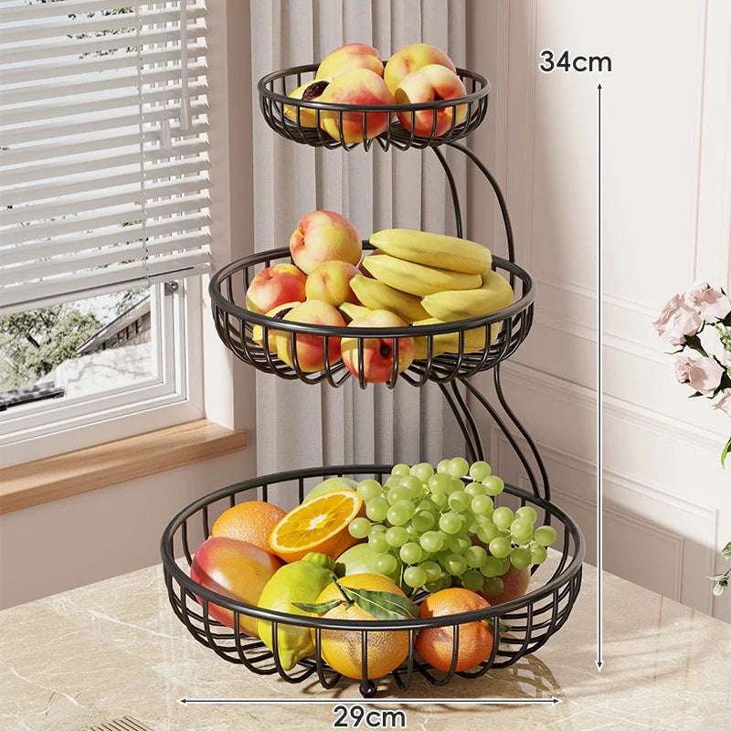 Fruit Bowl Stand Tiered Ventilated Wire Space-Saving