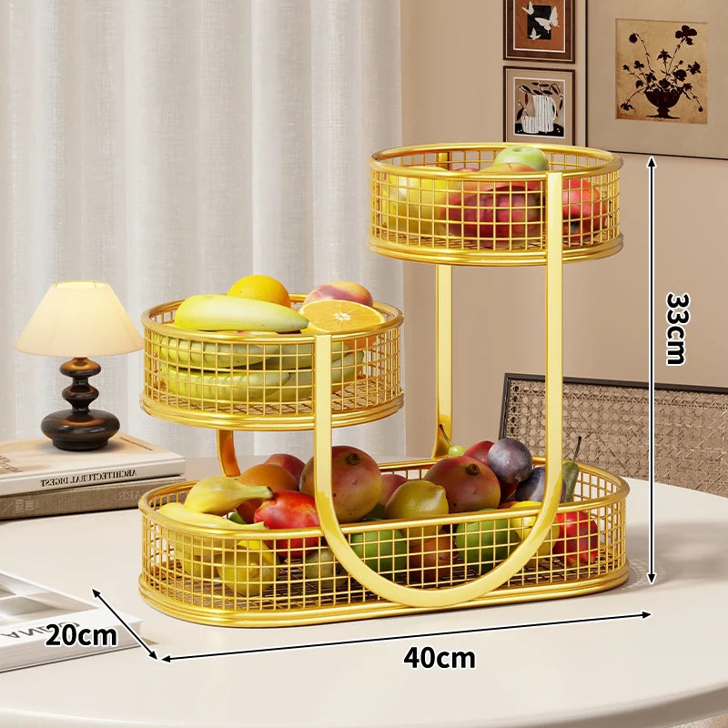 Fruit Display Stand Three-Tier Metal Mesh Space-Saving Countertop Storage