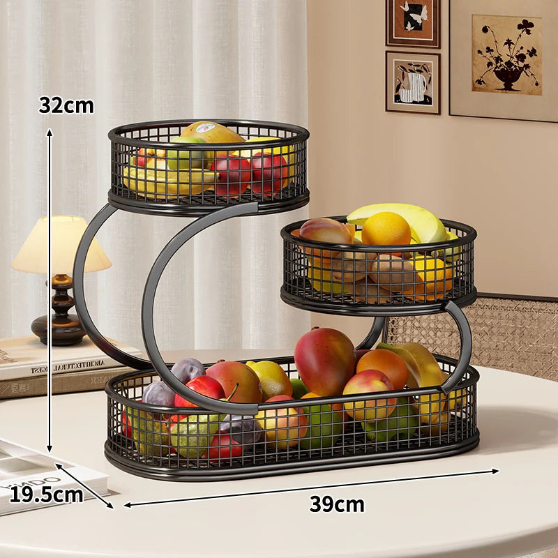 Fruit Display Stand Three-Tier Metal Mesh Space-Saving Countertop Storage
