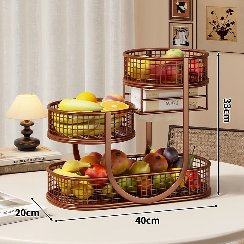 Fruit Display Stand Three-Tier Metal Mesh Space-Saving Countertop Storage