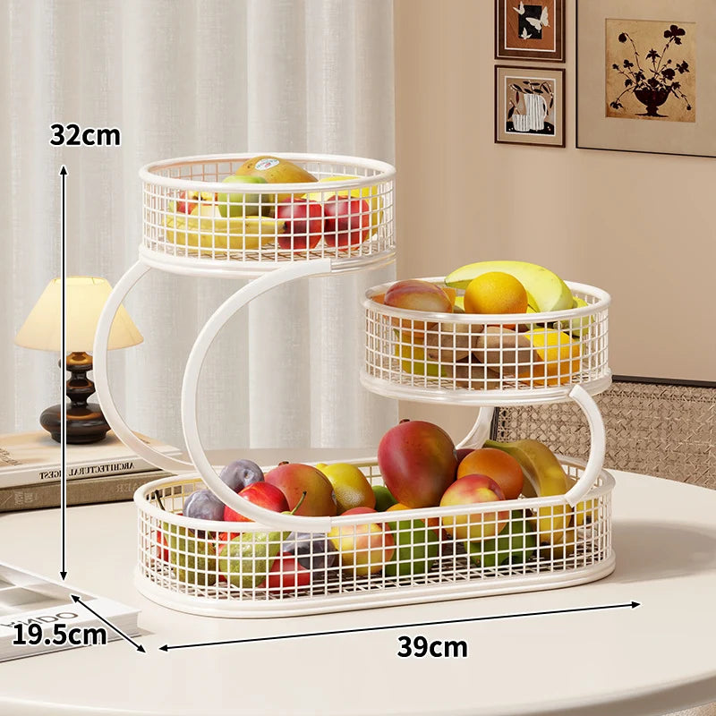 Fruit Display Stand Three-Tier Metal Mesh Space-Saving Countertop Storage