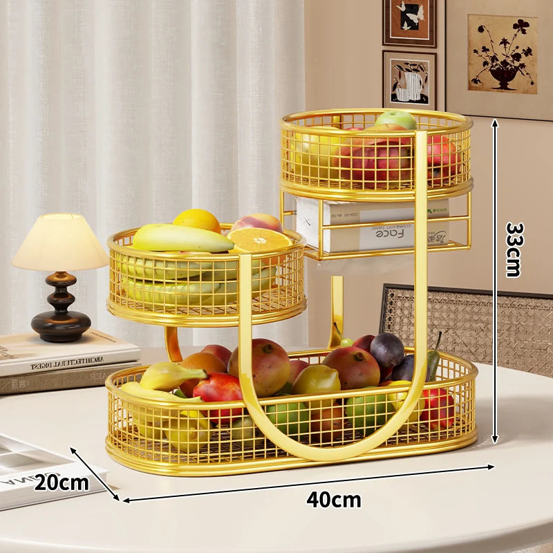 Fruit Display Stand Three-Tier Metal Mesh Space-Saving Countertop Storage