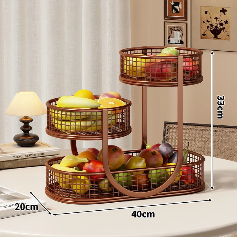 Fruit Display Stand Three-Tier Metal Mesh Space-Saving Countertop Storage