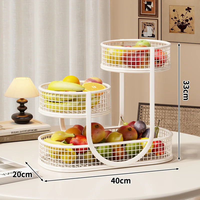 Fruit Display Stand Three-Tier Metal Mesh Space-Saving Countertop Storage