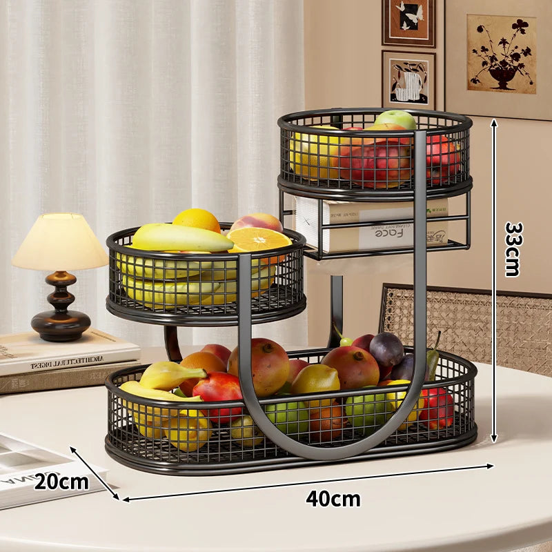 Fruit Display Stand Three-Tier Metal Mesh Space-Saving Countertop Storage