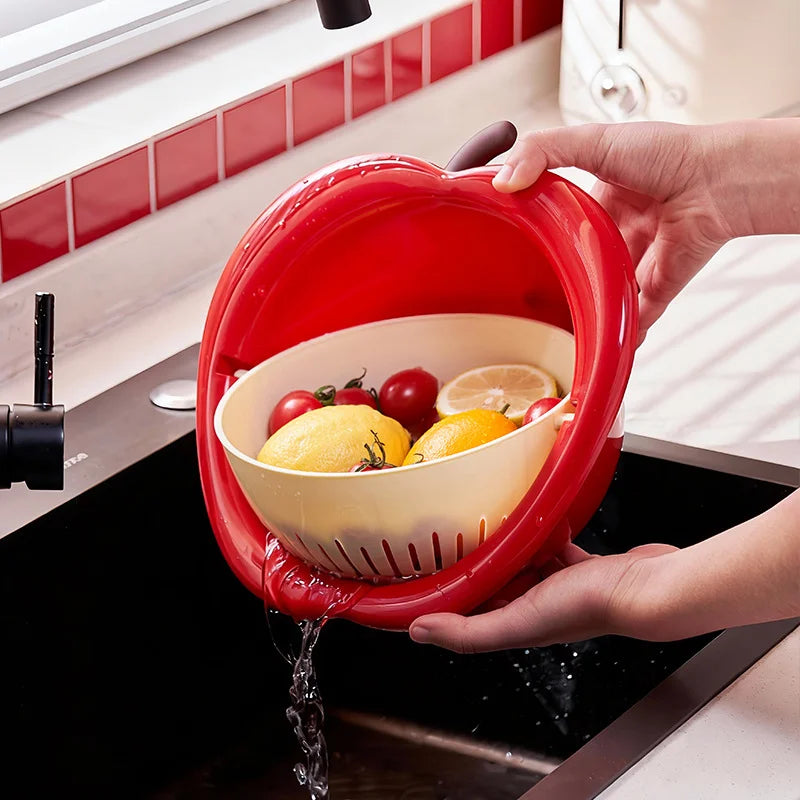 Fruit Drain Basket Double-Layer Removable Strainer