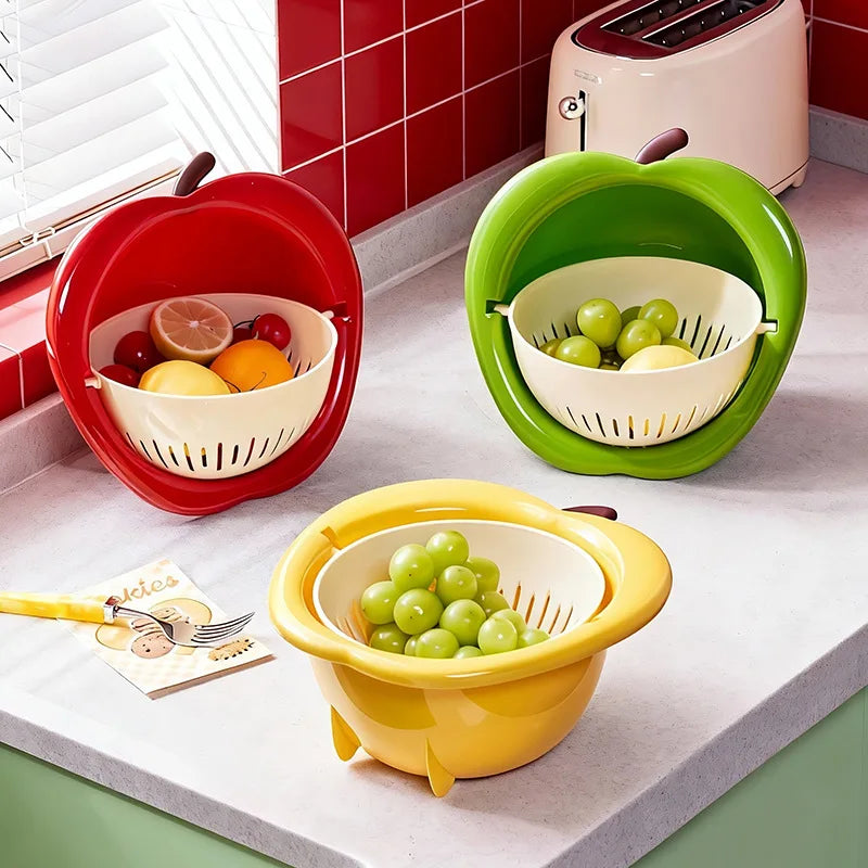 Fruit Drain Basket Double-Layer Removable Strainer