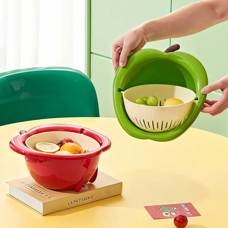 Fruit Drain Basket Double-Layer Removable Strainer