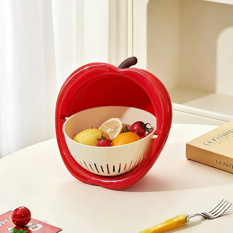 Fruit Drain Basket Double-Layer Removable Strainer