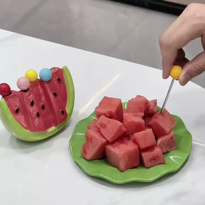 Fruit Fork Set Watermelon Ceramic Base & Stainless Steel