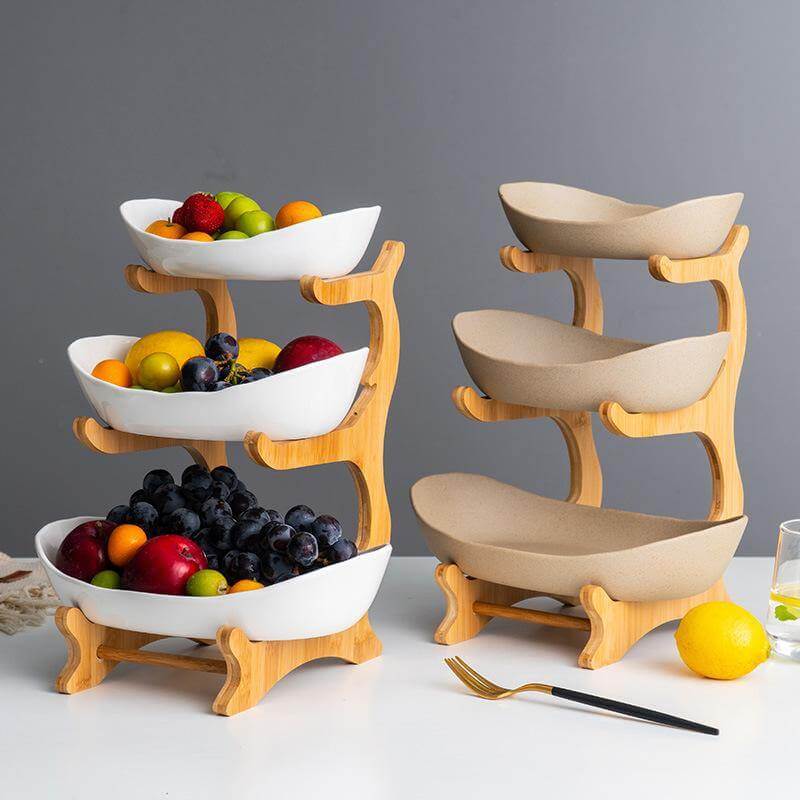 Fruit Serving Stand Multi-Tier Bamboo Support