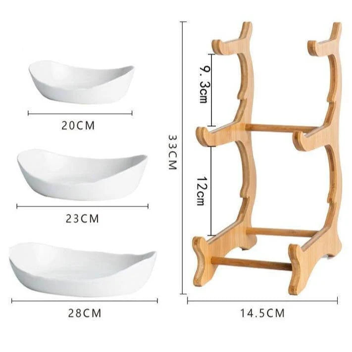 Fruit Serving Stand Multi-Tier Bamboo Support