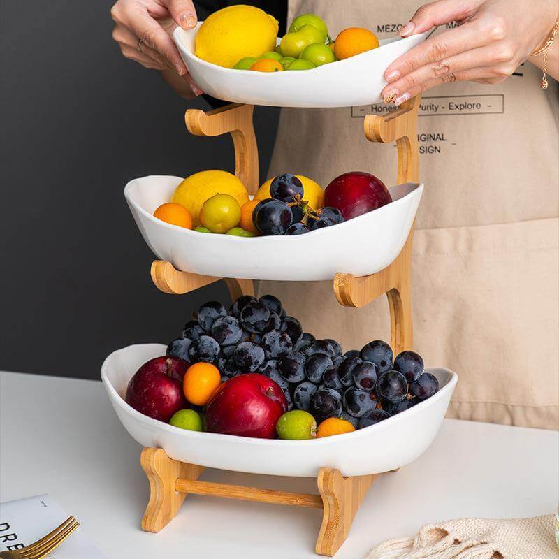Fruit Serving Stand Multi-Tier Bamboo Support