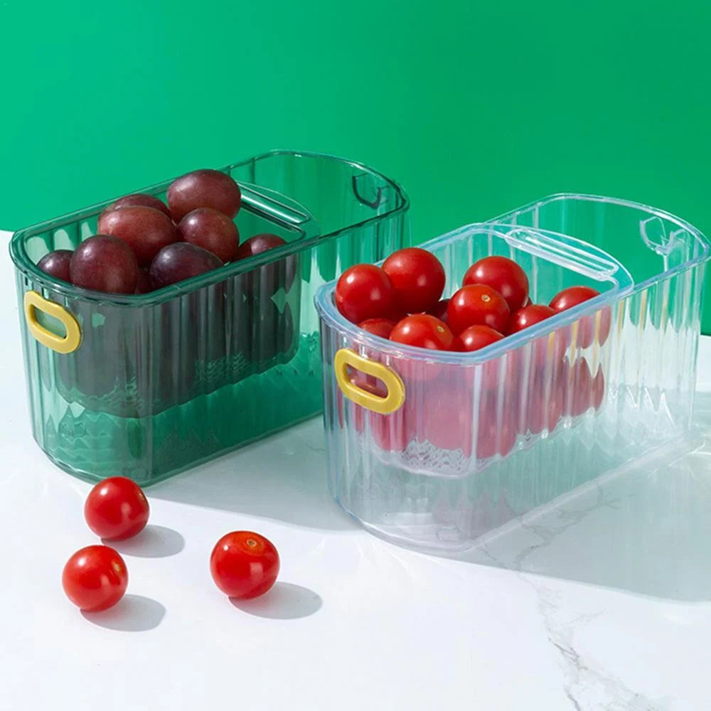 Fruit Storage Basket Two-Tier Draining Design Clear ABS Container