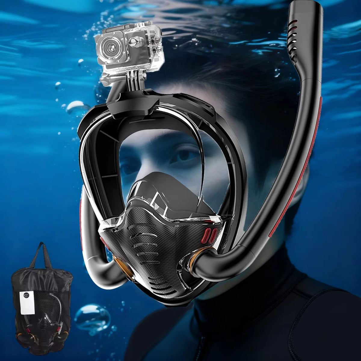 Full-Face Snorkel Mask 180 Degree Panoramic HD Dual-Tube Airflow