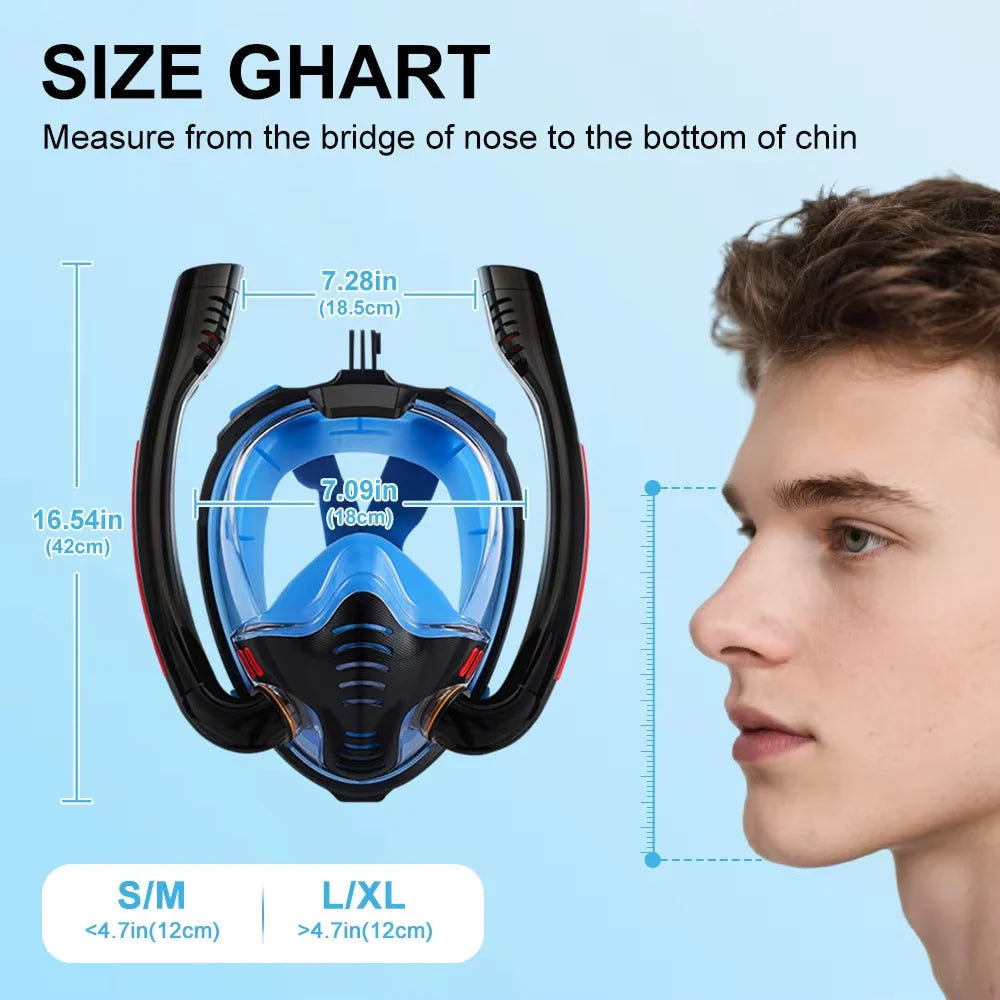 Full-Face Snorkel Mask 180 Degree Panoramic HD Dual-Tube Airflow