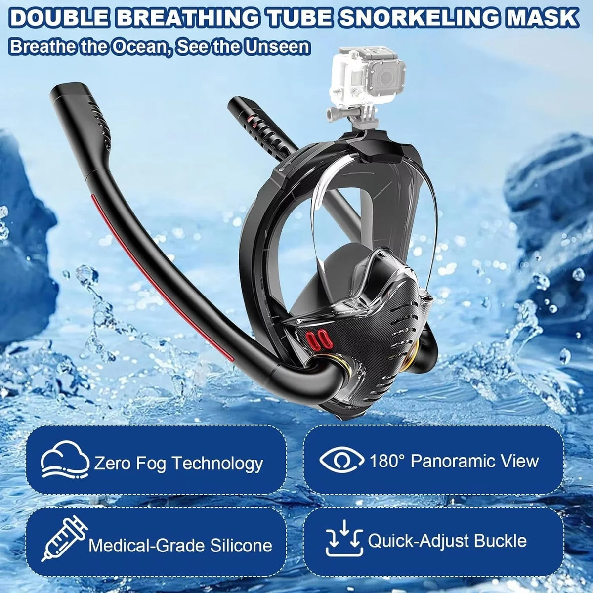 Full-Face Snorkel Mask 180 Degree Panoramic HD Dual-Tube Airflow