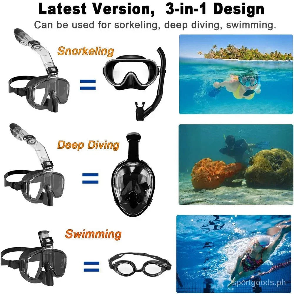 Full-Face Snorkel Mask Dry-Top Anti-Fog 180° Panoramic View