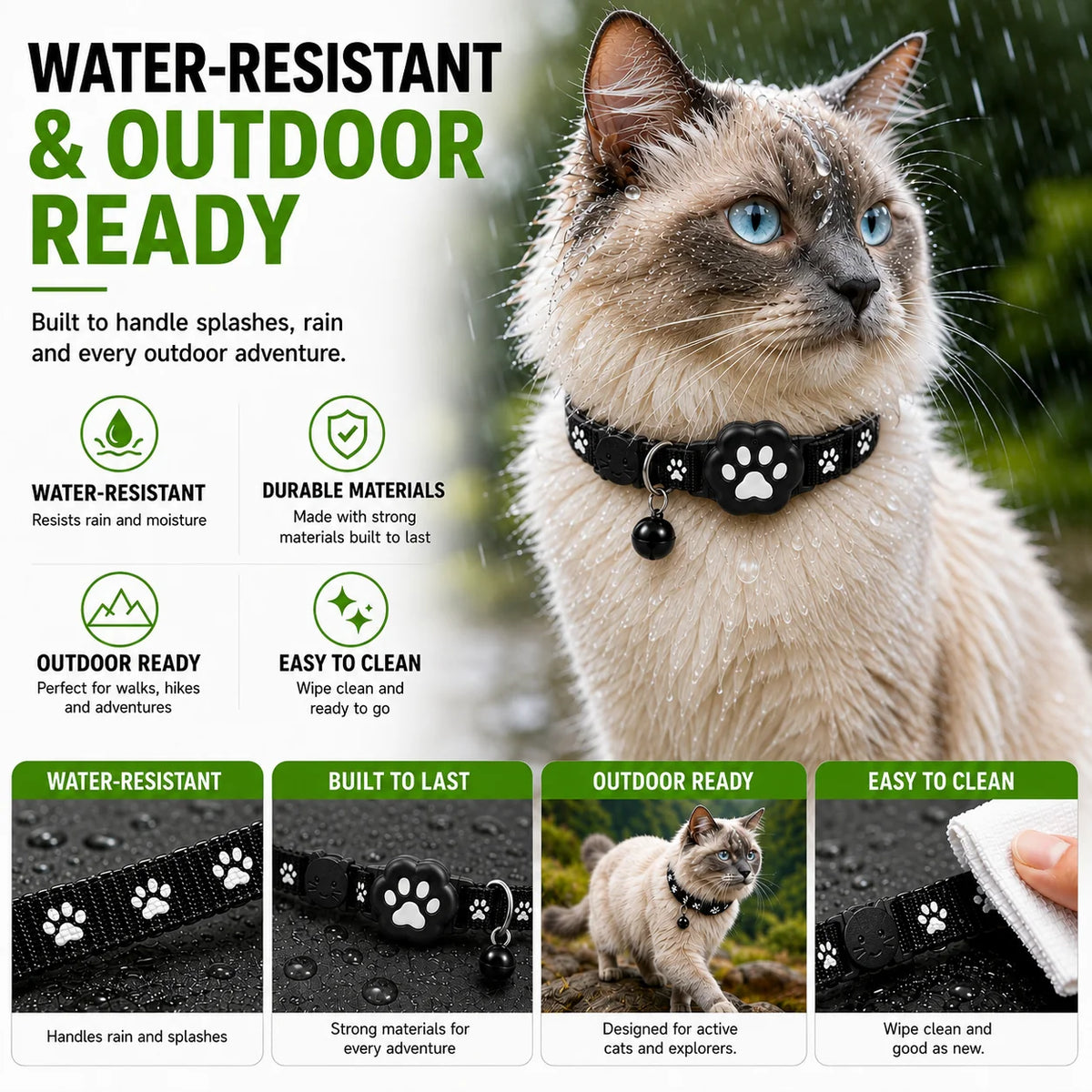 GPS Cat Collar Real-Time Tracking Reflective Water-Resistant Silicone