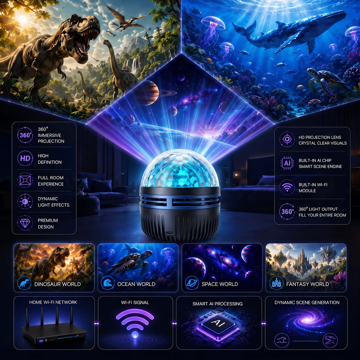 Galaxy Projector RGBW LED Flexible 360° Gooseneck USB Powered