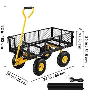 Garden Cart Heavy-Duty Steel Frame Convertible Flatbed