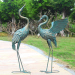 Garden Crane Statue Weather-Resistant Metal Set of 2
