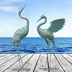 Garden Crane Statue Weather-Resistant Metal Set of 2
