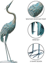 Garden Crane Statue Weather-Resistant Metal Set of 2