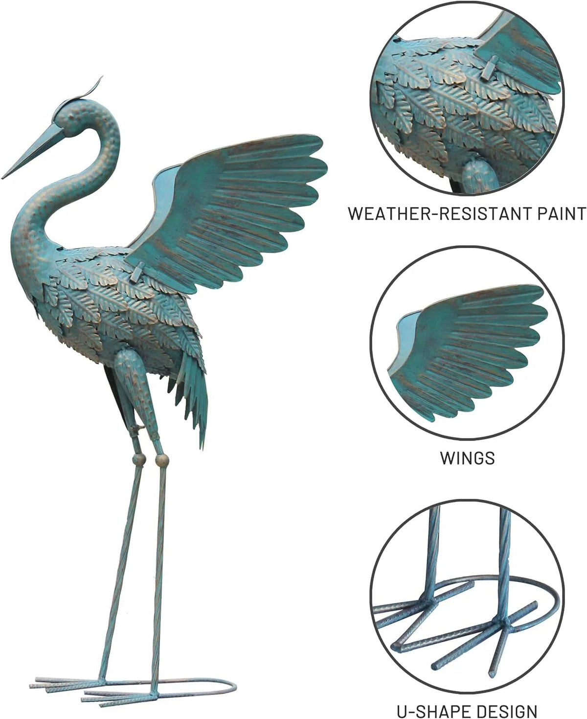 Garden Crane Statue Weather-Resistant Metal Set of 2