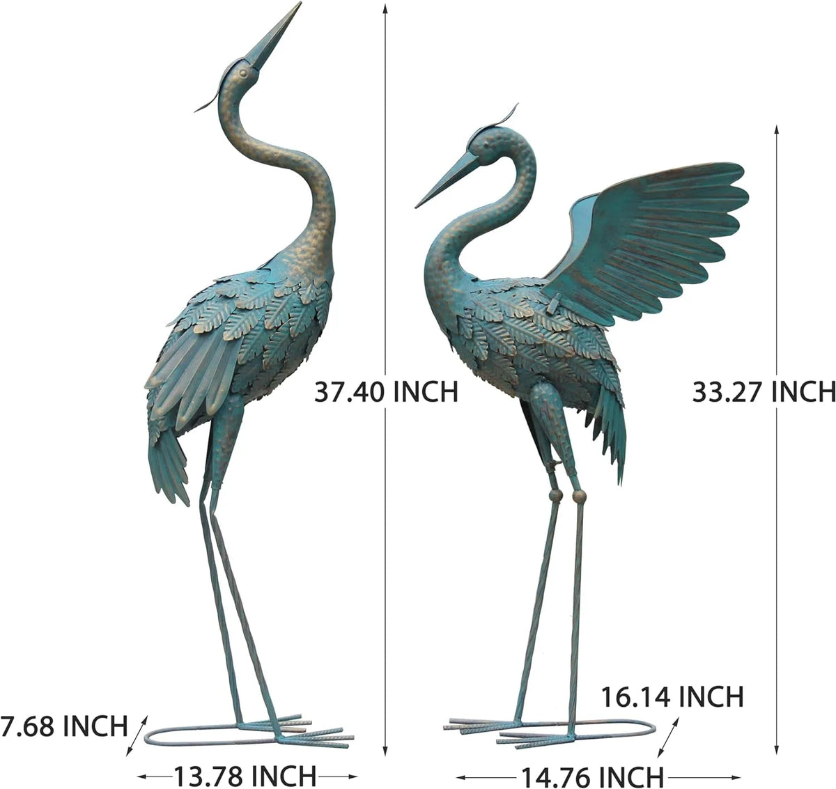 Garden Crane Statue Weather-Resistant Metal Set of 2