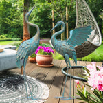 Garden Crane Statue Weather-Resistant Metal Set of 2