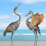 Garden Crane Statue Weather-Resistant Metal Set of 2