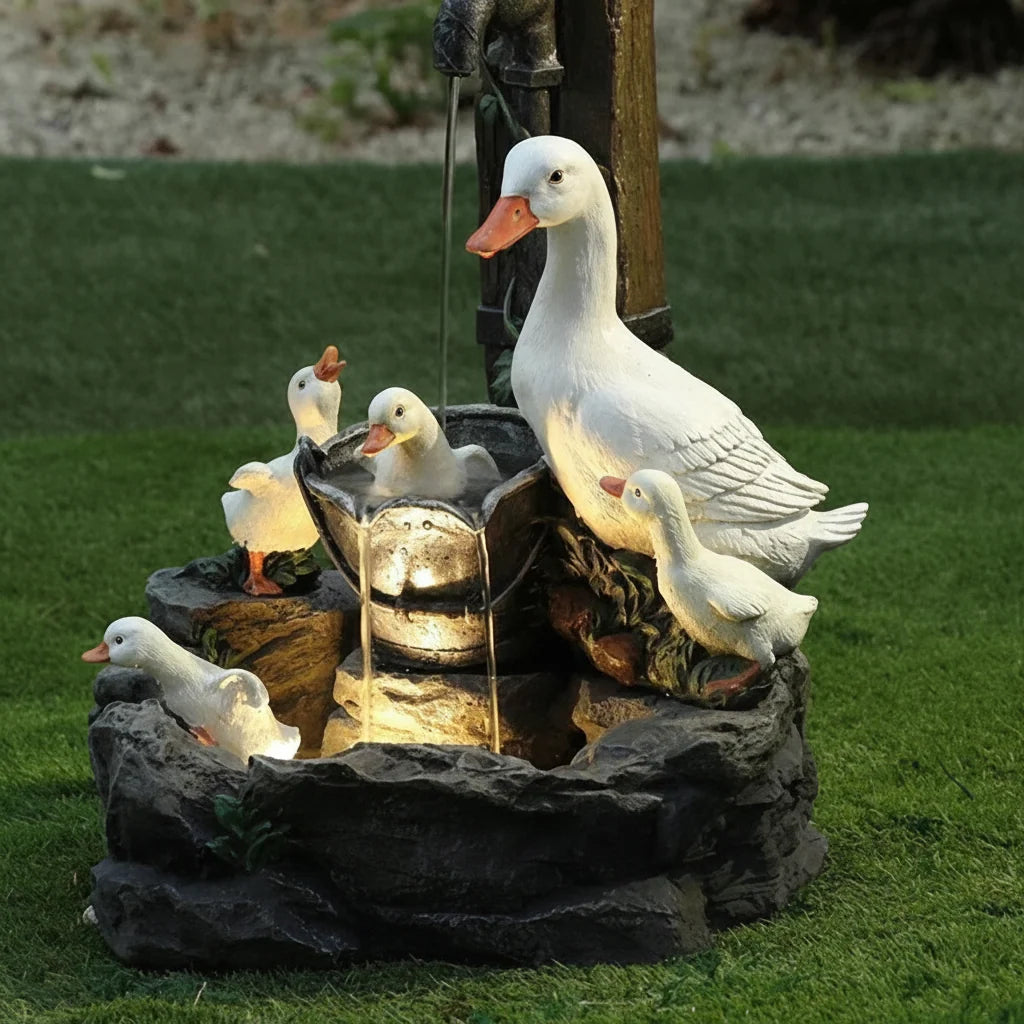 Garden Figurine Duck & Squirrel Weather-Resistant Resin