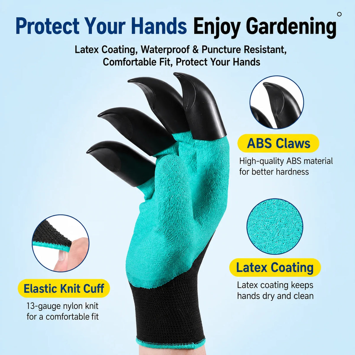 Garden Gloves With Built-In Digging Claws Breathable Fabric Set of 1 Pair