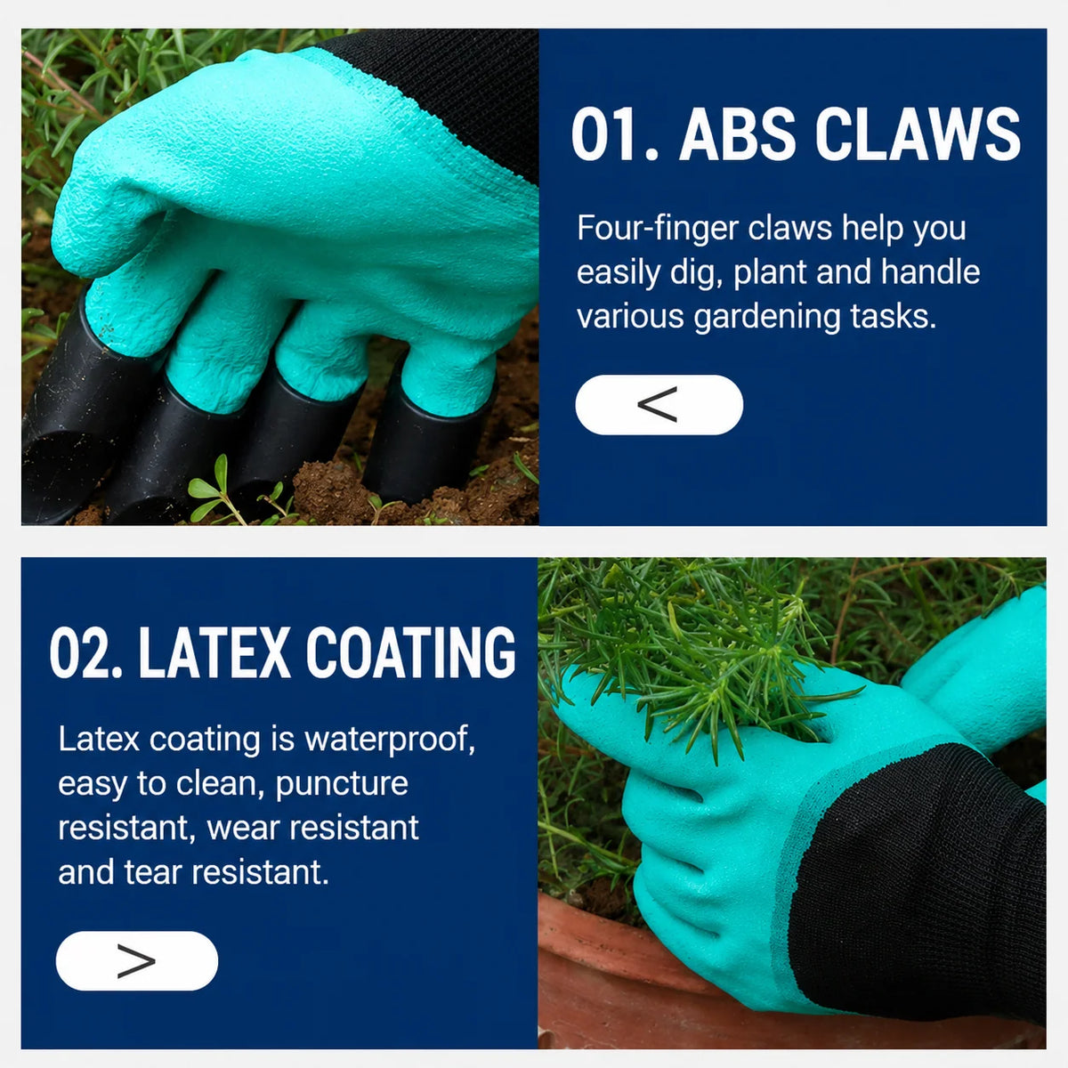 Garden Gloves With Built-In Digging Claws Breathable Fabric Set of 1 Pair