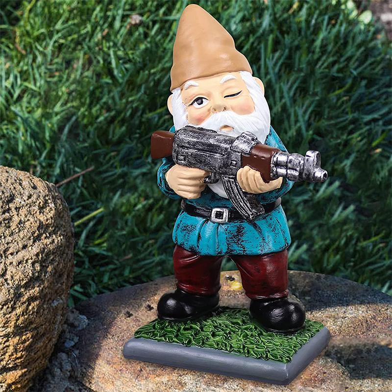 Garden Gnome Statue Military Camouflage Hand-Painted UV-Protected