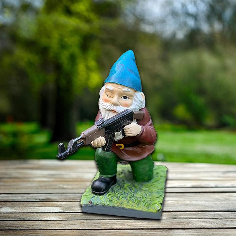 Garden Gnome Statue Military Camouflage UV-Resistant Resin