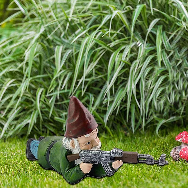 Garden Gnome Statue Military Camouflage UV-Resistant Resin