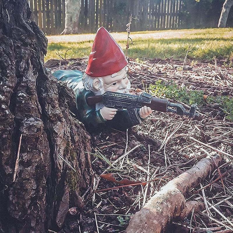 Garden Gnome Statue Military Camouflage UV-Resistant Resin